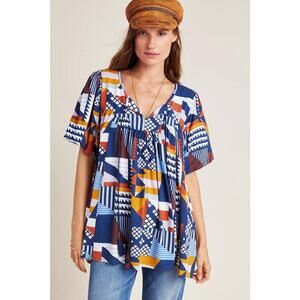 Anthro Porridge Ventura Multi Colored Abstract Blouse Top Size Medium
